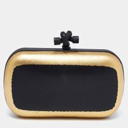 Pre Owned Bottega Veneta Black/Gold Leather Knot Clutch