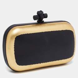 Pre Owned Bottega Veneta Black/Gold Leather Knot Clutch