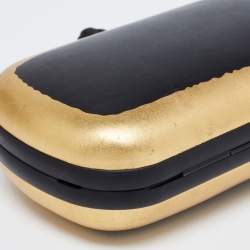 Pre Owned Bottega Veneta Black/Gold Leather Knot Clutch