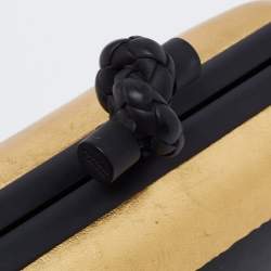 Pre Owned Bottega Veneta Black/Gold Leather Knot Clutch