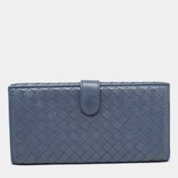 Pre Owned Bottega Veneta Blue Intrecciato Leather Wallet