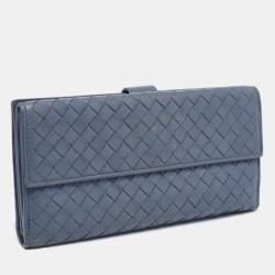 Pre Owned Bottega Veneta Blue Intrecciato Leather Wallet