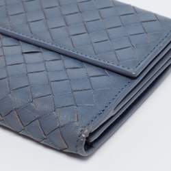 Pre Owned Bottega Veneta Blue Intrecciato Leather Wallet