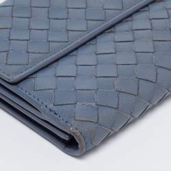 Pre Owned Bottega Veneta Blue Intrecciato Leather Wallet