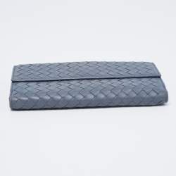 Pre Owned Bottega Veneta Blue Intrecciato Leather Wallet