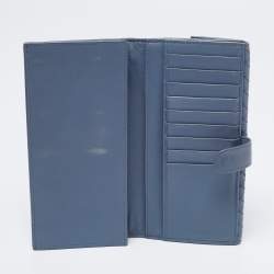 Pre Owned Bottega Veneta Blue Intrecciato Leather Wallet