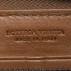 Pre Owned Bottega Veneta Brown Intrecciato Leather Zip Around Wallet