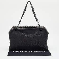 Pre Owned Bottega Veneta Black Textured Leather Chain Shoulder Bag