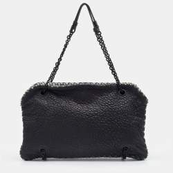 Pre Owned Bottega Veneta Black Textured Leather Chain Shoulder Bag