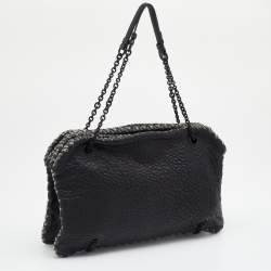 Pre Owned Bottega Veneta Black Textured Leather Chain Shoulder Bag