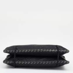Pre Owned Bottega Veneta Black Textured Leather Chain Shoulder Bag