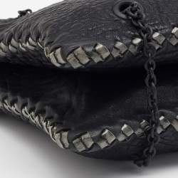 Pre Owned Bottega Veneta Black Textured Leather Chain Shoulder Bag
