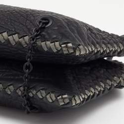Pre Owned Bottega Veneta Black Textured Leather Chain Shoulder Bag