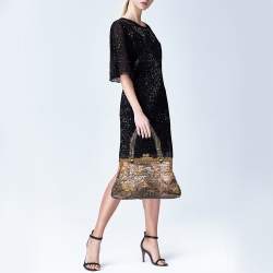 Pre Owned Bottega Veneta Brown Lizard Lavorazione Fatta a Aano Frame Satchel
