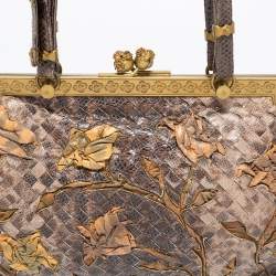 Pre Owned Bottega Veneta Brown Lizard Lavorazione Fatta a Aano Frame Satchel