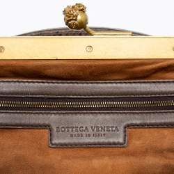 Pre Owned Bottega Veneta Brown Lizard Lavorazione Fatta a Aano Frame Satchel