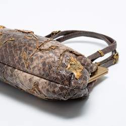 Pre Owned Bottega Veneta Brown Lizard Lavorazione Fatta a Aano Frame Satchel