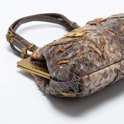 Pre Owned Bottega Veneta Brown Lizard Lavorazione Fatta a Aano Frame Satchel