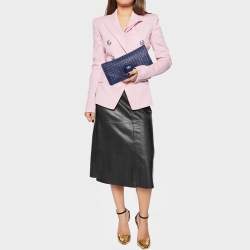 Pre Owned Bottega Veneta Dark Blue Intecciato Leather Clutch