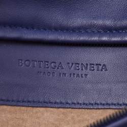 Pre Owned Bottega Veneta Dark Blue Intecciato Leather Clutch