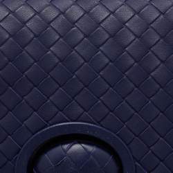 Pre Owned Bottega Veneta Dark Blue Intecciato Leather Clutch