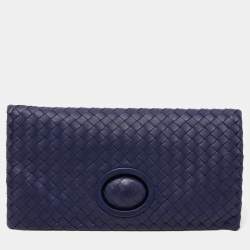 Bottega Veneta Dark Blue Intecciato Leather Clutch