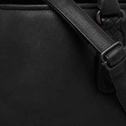 Pre Owned Bottega Veneta Black Intrecciato Leather Middle Zip Briefcase