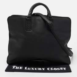 Pre Owned Bottega Veneta Black Intrecciato Leather Middle Zip Briefcase