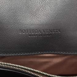 Pre Owned Bottega Veneta Black Intrecciato Leather Middle Zip Briefcase