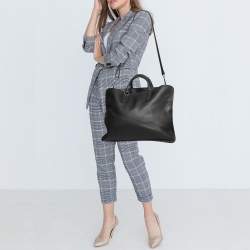 Pre Owned Bottega Veneta Black Intrecciato Leather Middle Zip Briefcase
