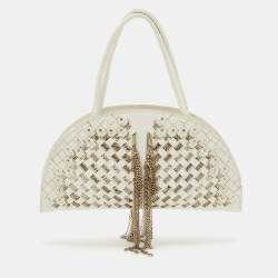 Pre Owned Bottega Veneta White Intrecciato Leather Top Handle Bag