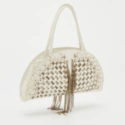 Pre Owned Bottega Veneta White Intrecciato Leather Top Handle Bag