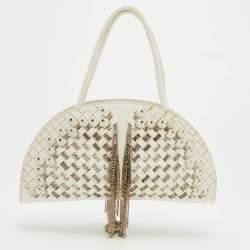 Pre Owned Bottega Veneta White Intrecciato Leather Top Handle Bag