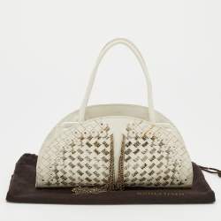 Pre Owned Bottega Veneta White Intrecciato Leather Top Handle Bag