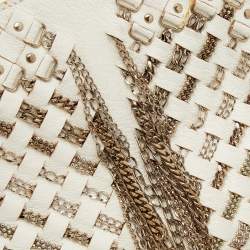 Pre Owned Bottega Veneta White Intrecciato Leather Top Handle Bag