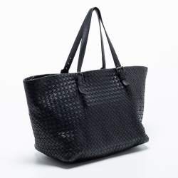 Pre Owned Bottega Veneta Black Intrecciato Leather Tote