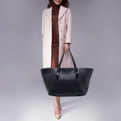 Pre Owned Bottega Veneta Black Intrecciato Leather Tote