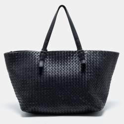 Pre Owned Bottega Veneta Black Intrecciato Leather Tote