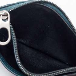 Pre Owned Bottega Veneta Teal Intrecciato Leather Zip Card Holder