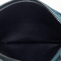 Pre Owned Bottega Veneta Teal Intrecciato Leather Zip Card Holder