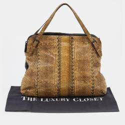 مملوكة مسبقًا Bottega Veneta Beige Watersnake Double Zip Satchel