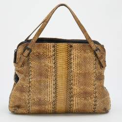 مملوكة مسبقًا Bottega Veneta Beige Watersnake Double Zip Satchel