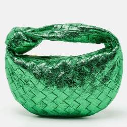 Pre Owned Bottega Veneta Metallic Green Intrecciato Leather Mini BV Jodie Bag