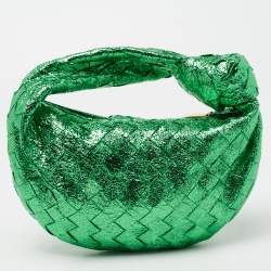 Pre Owned Bottega Veneta Metallic Green Intrecciato Leather Mini BV Jodie Bag
