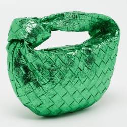 Pre Owned Bottega Veneta Metallic Green Intrecciato Leather Mini BV Jodie Bag
