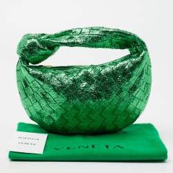 Pre Owned Bottega Veneta Metallic Green Intrecciato Leather Mini BV Jodie Bag