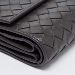 Pre Owned Bottega Veneta Grey Intrecciato Leather Trifold Wallet