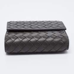 Pre Owned Bottega Veneta Grey Intrecciato Leather Trifold Wallet