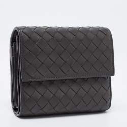 Pre Owned Bottega Veneta Grey Intrecciato Leather Trifold Wallet