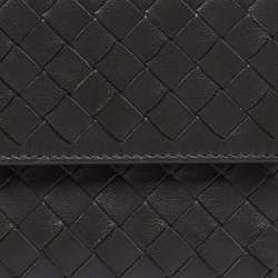 Pre Owned Bottega Veneta Grey Intrecciato Leather Trifold Wallet